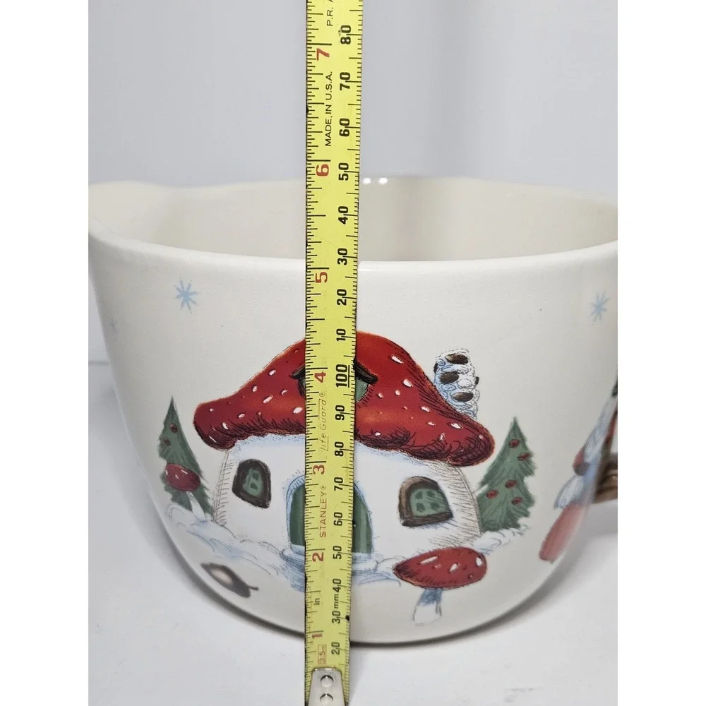 Christmas Bird Gnome Ceramic Batter Bowl Spout Faux Twig Handle Holiday Time 2Qt